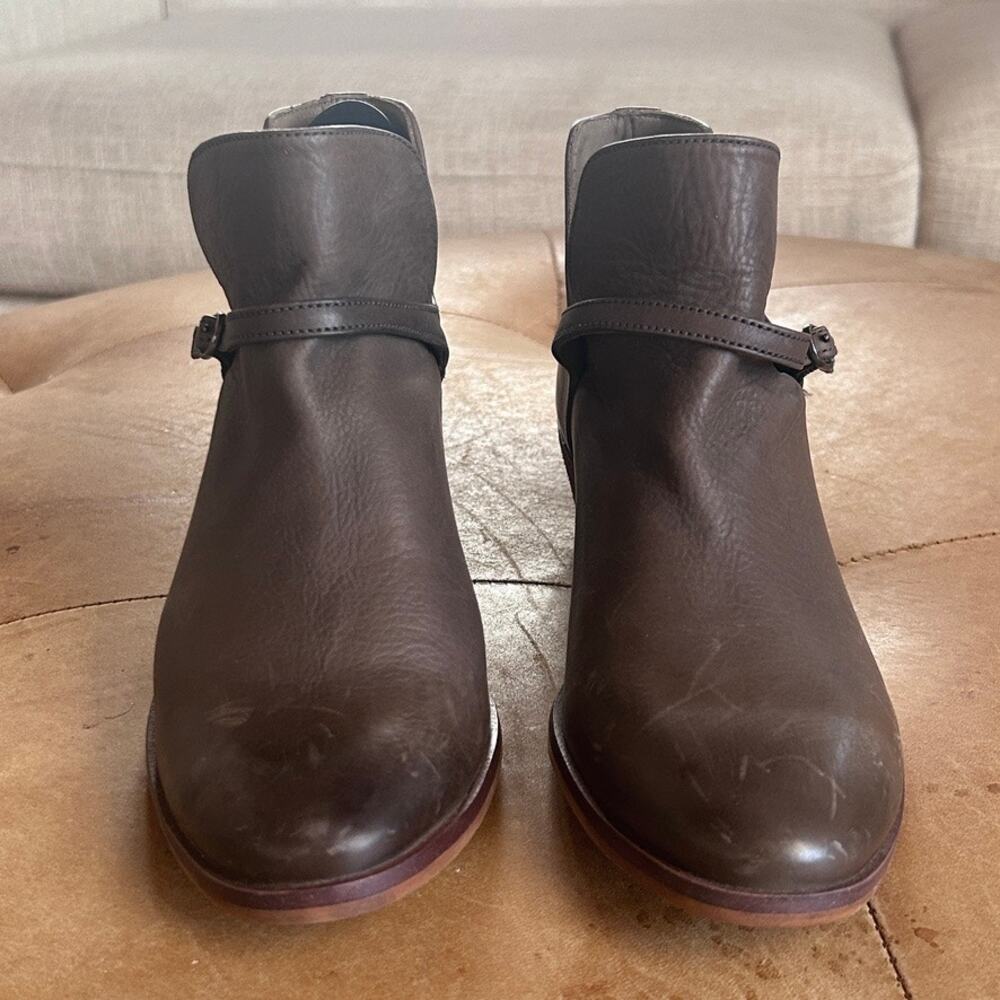 Leather Ankle Booties Western Equestrian Stacked Heel Brown 6 Sam Edelman - Picture 2 of 10